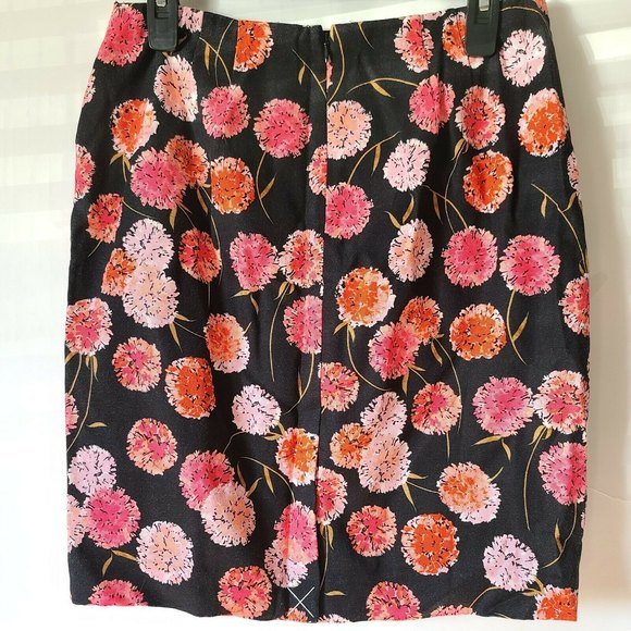 Talbots Petite Floral Pencil Skirt Back Vent Slit Black Pink Coral Size 8P NWT - Picture 3 of 10